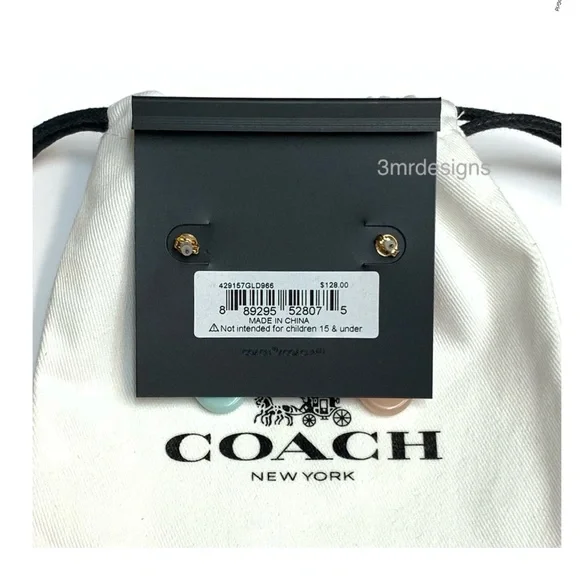 NWT COACH Signature C Logo 12-K Gold Plated Glass Crystals Resin Drop Earrings - Picture 8 of 10